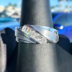 10k white gold 0.4CTW Natural Diamond wave style wedding band 5 diamond unisex ring sz 9