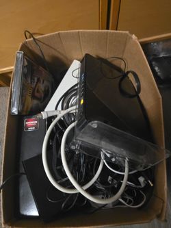 Box of old electronics.
