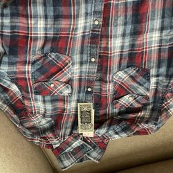 Desert Sun Indigo Pearl Snap Shirt Size L