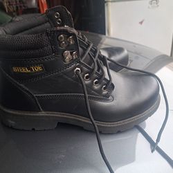 Brahma Black Leather Steel Toe Work Shoes Boots Men