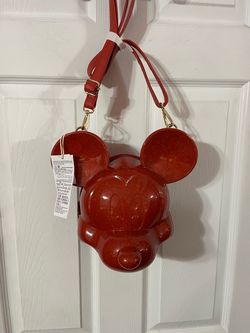 Disney Parks Mickey Mouse molded loungefly crossbody sparkle red purse.  Brand new with tags.  Smoke free home