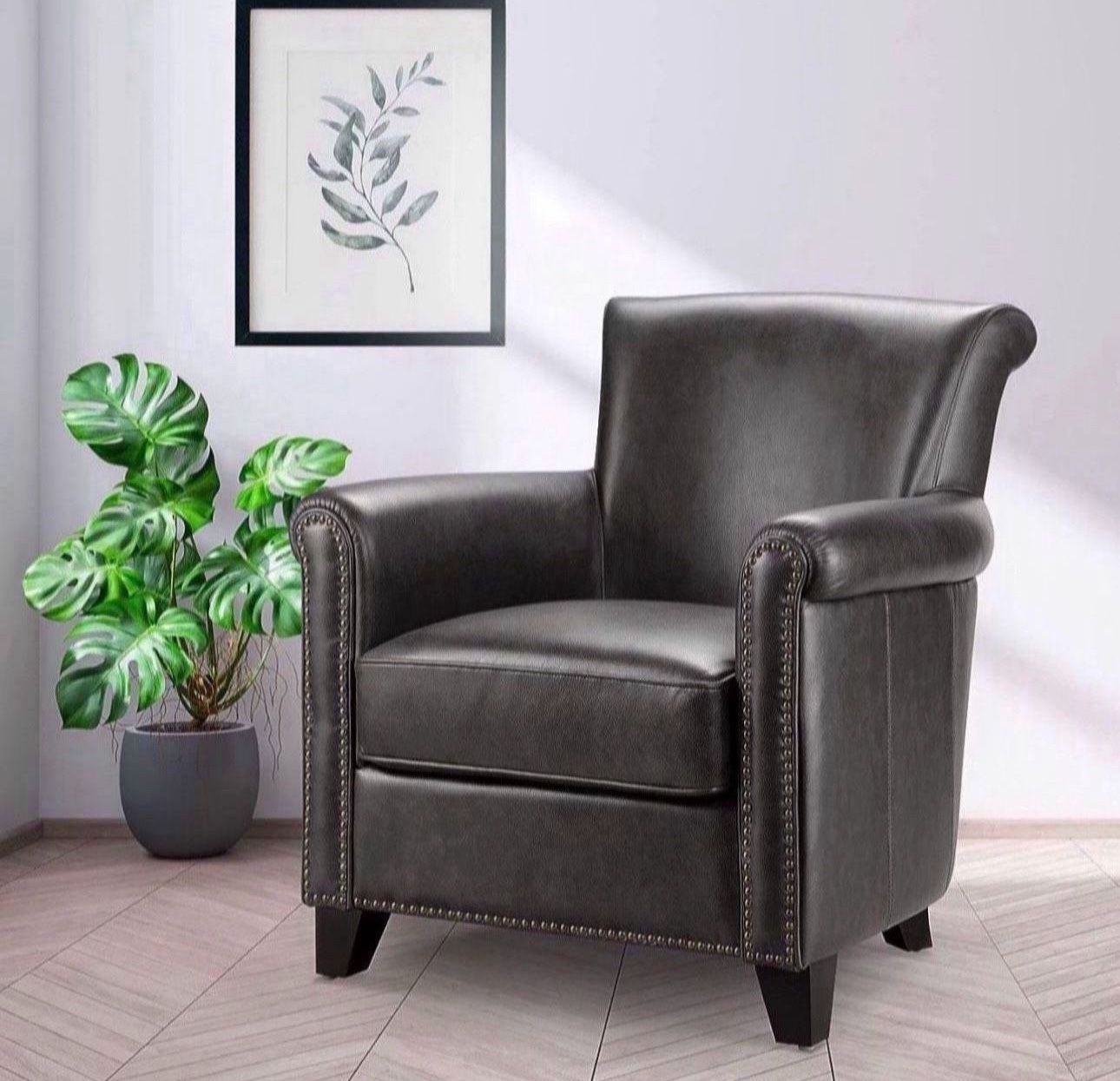 Abbyson Leather Armchair, Retails At $1,299, Grey