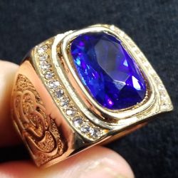 Men's Vintage Hand Made CZ Blue Sapphire Diamond simulated ring Size  10