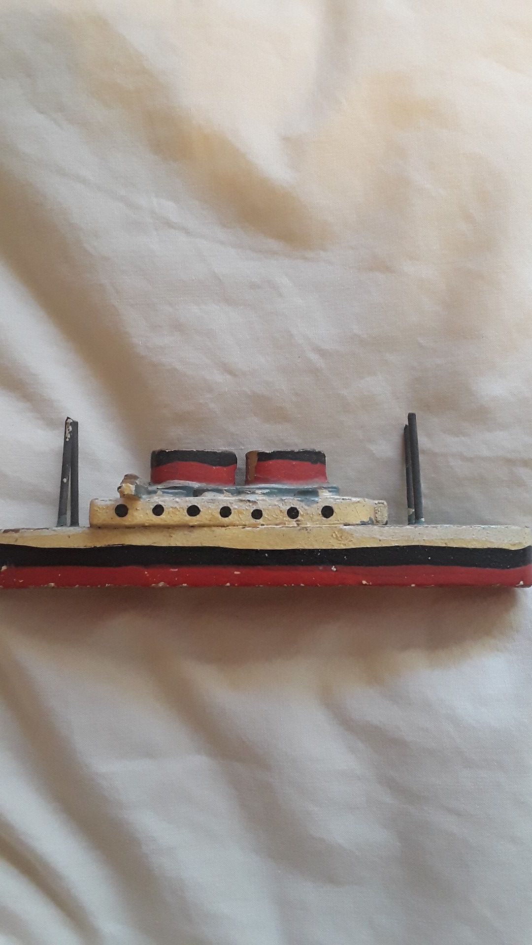 Vintage wooden hand painted toy boat