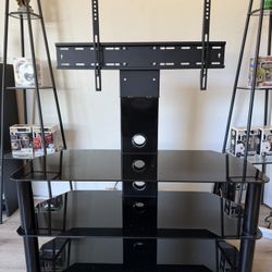 B lack 3-Tier Shelves Tempered Glass Multi-function TV Stand 