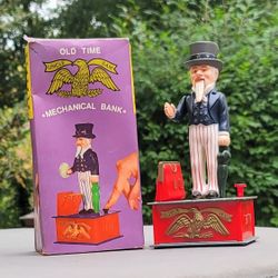 Vintage Old Time Uncle Sam Plastic Mechanical Bank