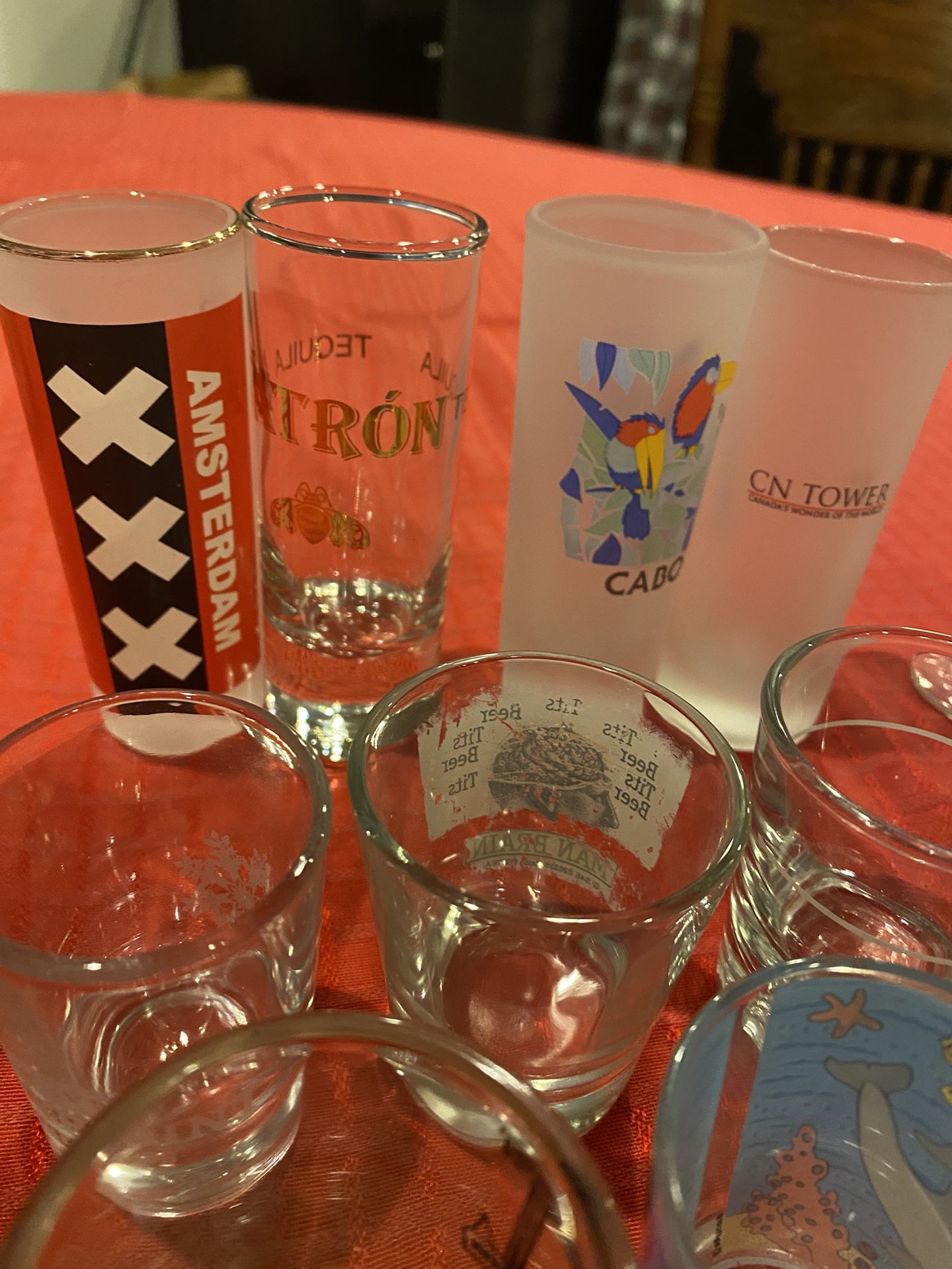 Lot Of Various Shot Glasses And Other Bar Glasses Like Liquor stem glass. 16 Total .