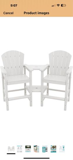 New in box SERWALL Tall Adirondack Chairs Set of 2 with Double Layer Connecting Tray, HDPE Bar Height Outdoor Chairs, Wood-Like Adirondack Bar Stools 