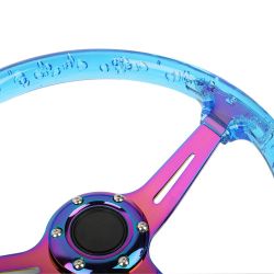 Brand New Universal 6-Hole 350mm Deep Dish Vip Blue Crystal Bubble Neo Spoke Steering Wheel