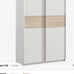 New Modern Wood Wardrobe Armoire With Sliding Doors, Shelves & Clothing Rod