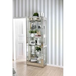 GLAM MIRROR SILVER 5 TIER SHELF CURIO DISPLAY CABINET LIGHTING CABINET - VITRINA