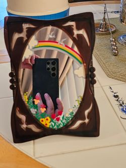 Vintage 1978 yaps over the rainbow music box musical bird mirror