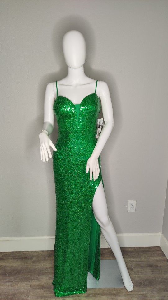 Green Sequin Prom Dress, Gown - Size M