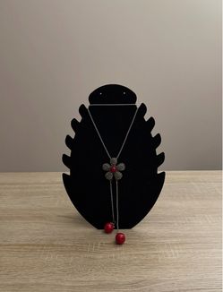 Red Flower Rhinestone Necklace with Dangling Red Beads New