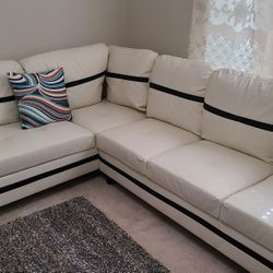 White faux Leather Seats l Shaped sectional sofa 