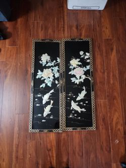 2 vintage Chinese lacquer panels