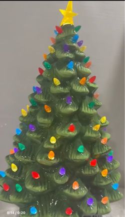 Green Ceramic Christmas Tree 18” Lighted With 90+ Multi Color Lights