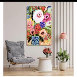 🔥 NEW 48x32 Tempered Glass Wall Art – Modern Floral – $160 (Retail $300)
