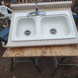 Double Kitchen Sink With Faucet And Supply Lines 