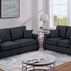 Brand New Black Corduroy Sofa & Loveseat