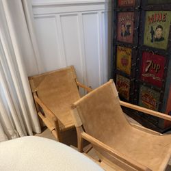 Camel Leather And Unfinished Wooden Clement Chair
