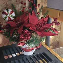 Large Christmas Poinsettia/Truck Artificial Floral Arrangement 
