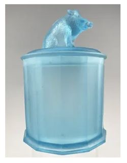 Circa 1900 Blue Glass Boar Humidor Excellent Quality 