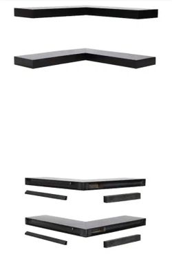 Black L-Shaped Floating Corner Shelves Set of 2