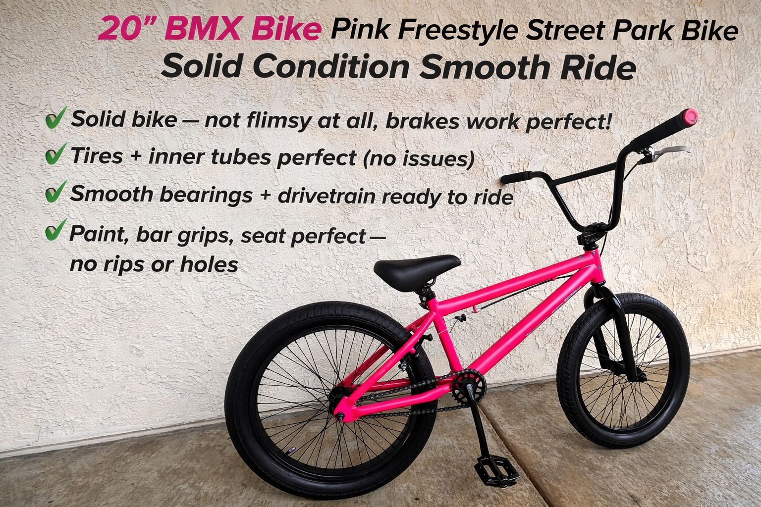 BMX Bike Mountain Bicycle 20” Freestyle Street Park Bike Pink – Perfect Condition