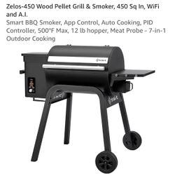 Zelos-450 Wood Pellet Grill & Smoker, 450 Sq In, WiFi and A.I. Smart BBQ Smoker, App Control, Auto Cooking, PID Controller, 500°F Max, 12 lb hopper, M