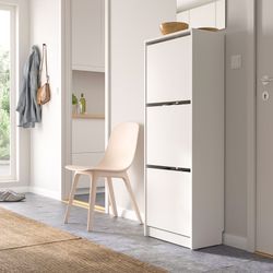 White 3-Tier Shoe Cabinet with 4 Compartments