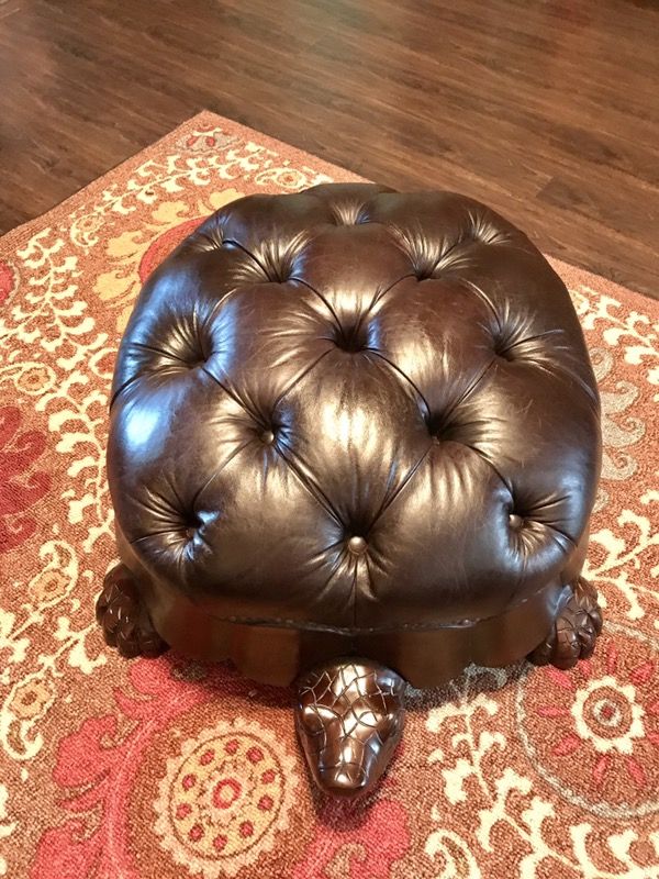 Solid wood and all leather turtle ottoman