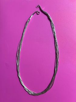 Vintage 10-Strand Sterling Silver Liquid Silver Necklace – 925. 20 inch clasp to clasp.
