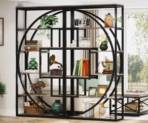XK00302 Industrial Bookshelf Bookcase with 8 Open Storage Shelf Set of 2