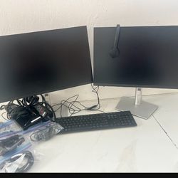 2 Monitors With Keyboard And Headset