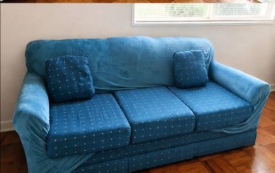 Blue 3-seats sofa couch with matching pillows (price negotiable)
