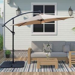 10 ft. Market Offset Outdoor Patio Umbrella in Tan
