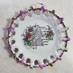 Vintage Plate with Ten Commandments Wall Hanging Kenmar Made In Japan 9055/T 5"