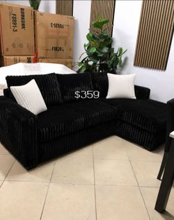 Stylish black sectional sofa couch Fur-like Jumbo Corduroy