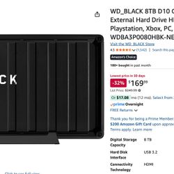 WD_BLACK 8TB D10 Game Drive - Portable External Hard Drive HDD Compatible with Playstation, Xbox, PC, & Mac - WDBA3P0080HBK-NESN