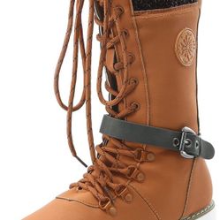 BRAND NEW IN BAG Winter Knee High Boots for Women Side Zipper Outdoor Thermal Low Heel Wide Calf Combat Riding Boots Warm Shoes (Brown, 10)