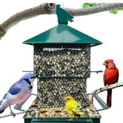 Meleave Bird Feeders for Outdoors, 6.5lb Large Capacity, Heavy Duty Metal Bird Feeder, Supports Cardinal, Finch, Blue Jay and Wild Birds(Green)