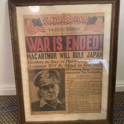 Framed Antique Newspaper, Los Angeles Examiner WW2