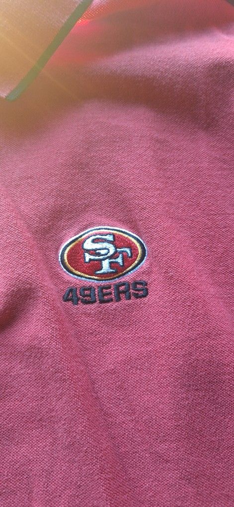 Vintage NFL San Francisco 49ers polo Shirt Men's Size Large Red W / Black Stripe