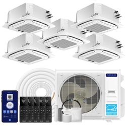 DELLA Single & Multi Zone Ceiling Cassette Mini Split Air Conditioner With Inverter Heat Pump AHRI Certified Ultra Heat Precharged 