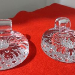 Unique Vintage Scandinavian Danish Modern Clear/Bubble Crystal Handled Candle Sticks Table Ware Mint