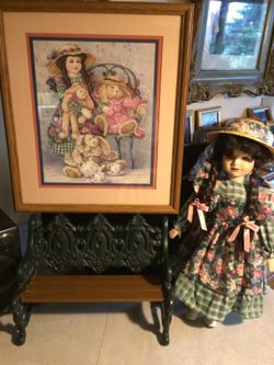 Picture With Matching Porcelain Doll And Bench Shelf 
