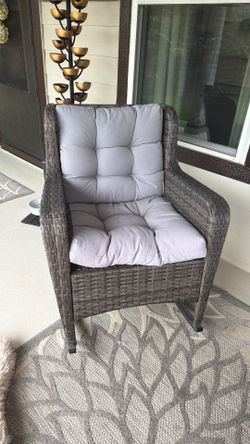 Rattan wicker gray rocking chair with cushion- $100 OBO