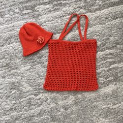 Gorgeous Brand New Bright Orange Custom Handmade Bag Tote And Hat