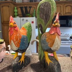 Solid Wood Hand Crafted Roosters